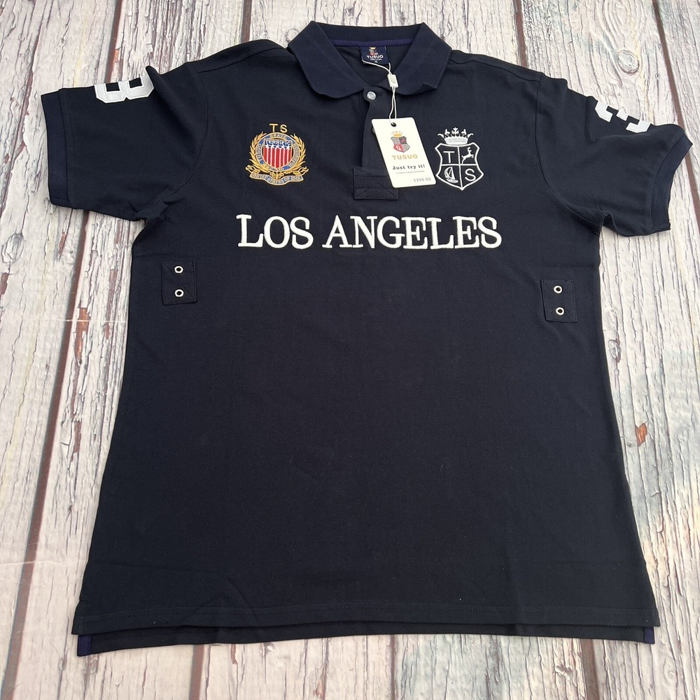 TUSUO Los Angeles Logo Embroidered #3  Navy Blue Polo Shirt Men's Size XL